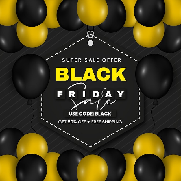 Fondo de banner de venta de viernes negro con plantilla de publicación de instagram de globos