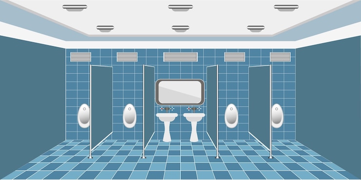 Vector fondo de baño público con lavabo y espejo.