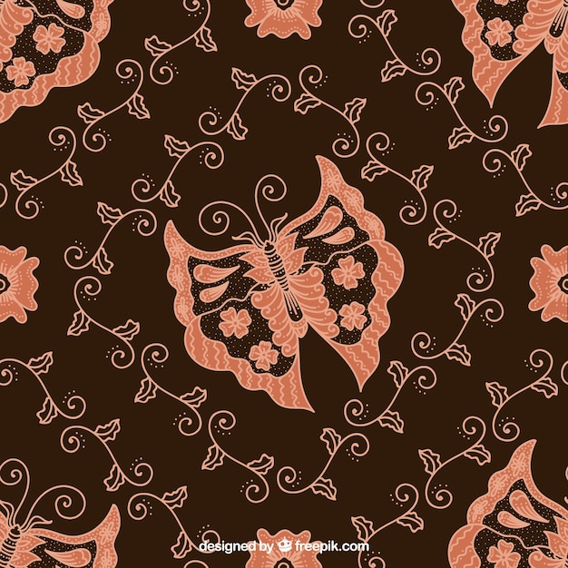 Vector fondo batik floral de mariposas