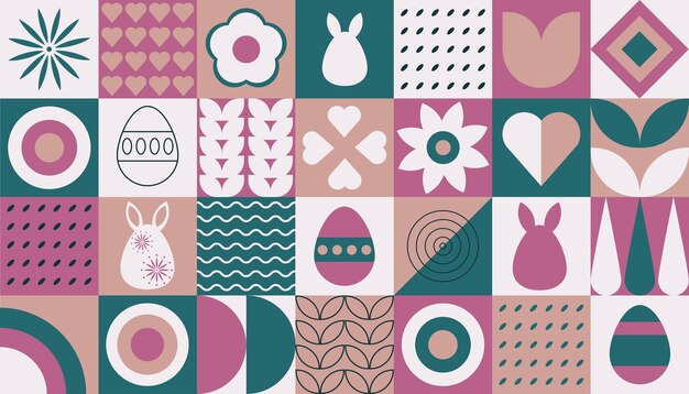 Fondo de Bauhaus geométrico de Pascua con formas y figuras geométricas simples