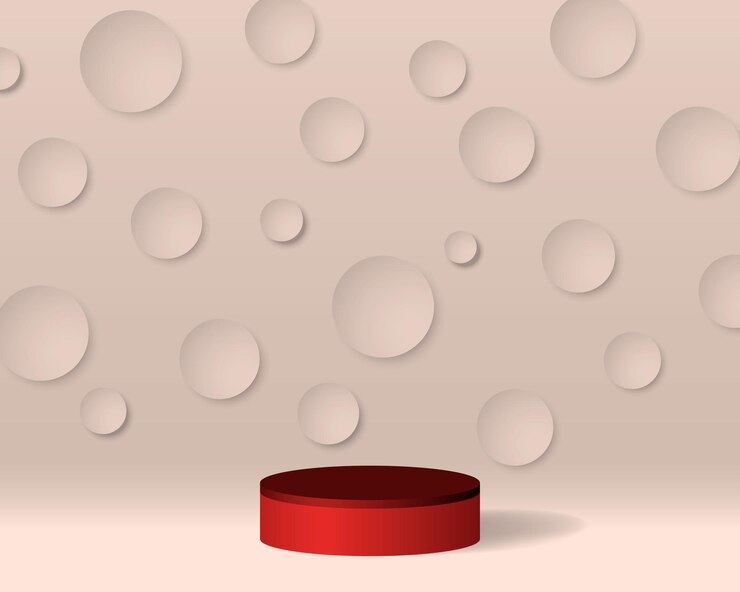 Vector fondo beige de podio rojo con círculos 3d visualización de producto escena mínima vector de vitrina abstracta