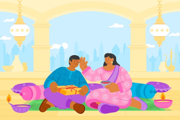 El fondo del bhai dooj dibujado a mano