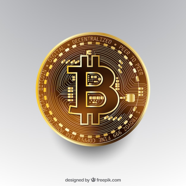 Vector fondo de bitcoin con moneda dorada