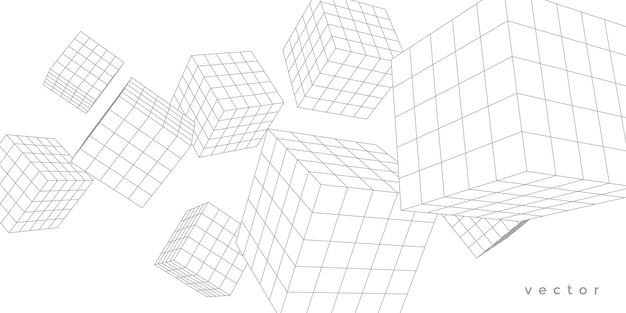Fondo blanco abstracto de cubos y líneas Dibujo geométrico lineal Ilustración vectorial