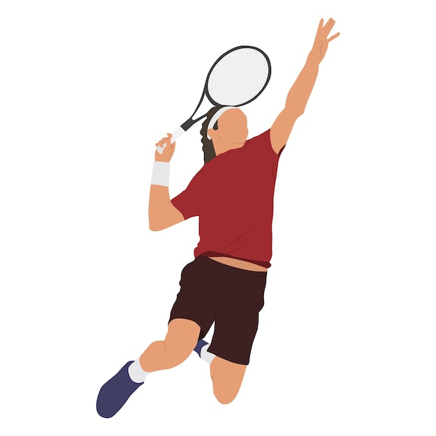 Vector fondo blanco aislado de dibujos animados plano de jugador de tenis