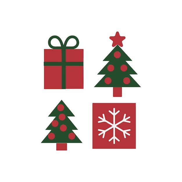 un fondo blanco con un árbol de Navidad y un árbol de navidad rojo
