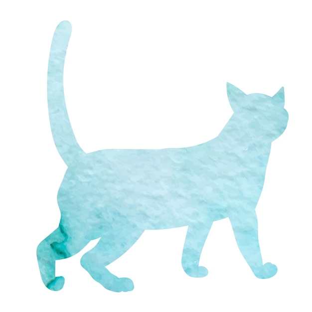 Fondo blanco azul acuarela silueta de un gato