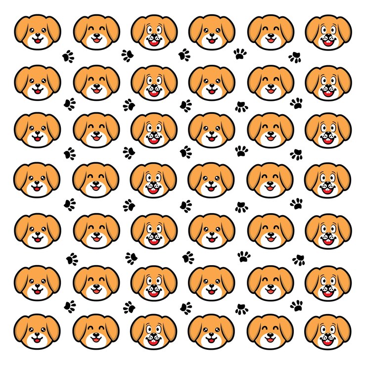 Vector un fondo blanco con la cara de un perro y una huella de pata.