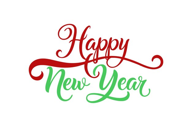 un fondo blanco con una cinta verde y roja que dice feliz año nuevo