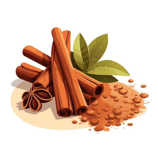 El fondo blanco del clipart vectorial de la especia de canela