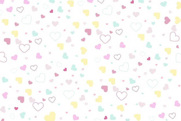 Fondo blanco con corazones de colores patrón de color de telón de fondo lindo para el diseño de vectores de niños