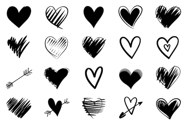 un fondo blanco con corazones y flechas dibujadas en él