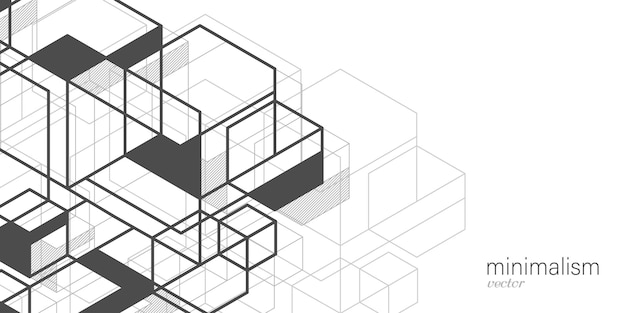 Fondo blanco de cubos y líneas Dibujo geométrico lineal Abstracción Ilustración vectorial