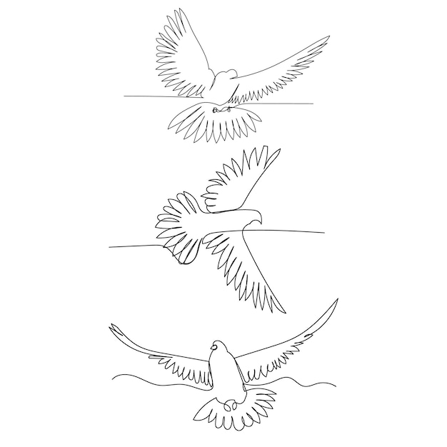 Fondo blanco un dibujo de línea continua de un pájaro volando