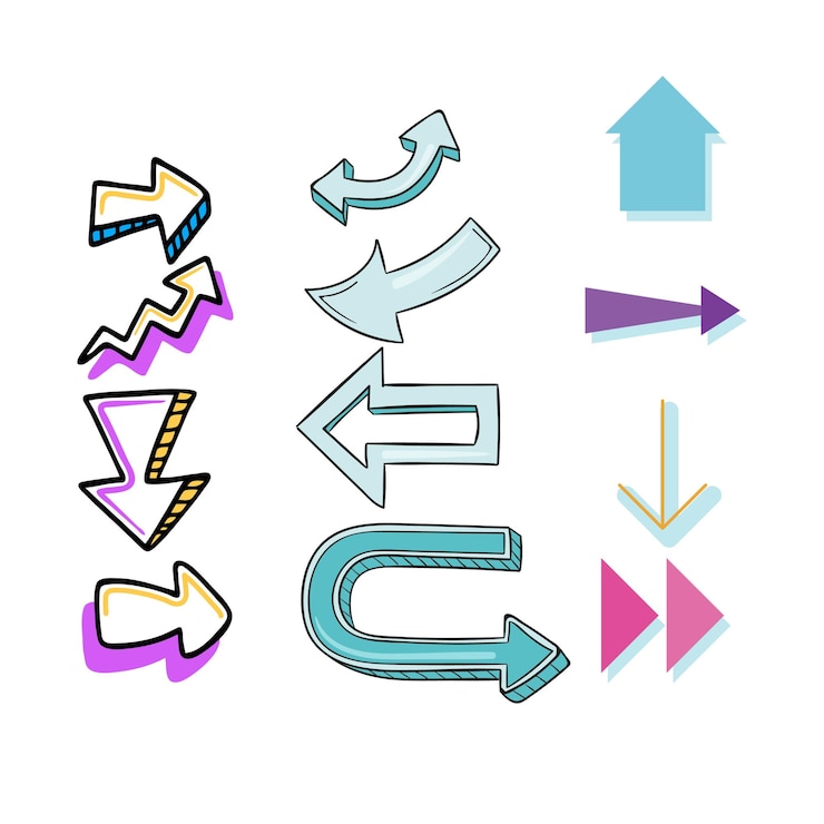 Vector un fondo blanco con diferentes flechas y flechas