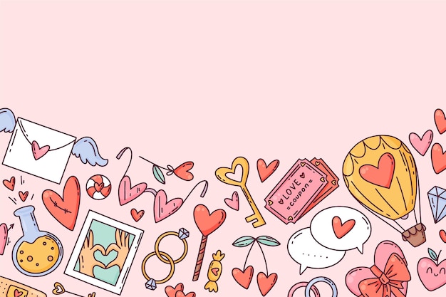 Fondo en blanco de estilo dibujado a mano de dibujos animados de San Valentín