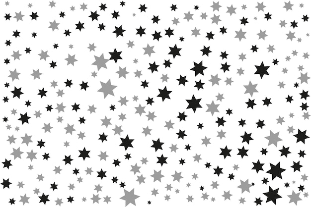 Vector fondo blanco de estrellas monocromáticas negras y grises
