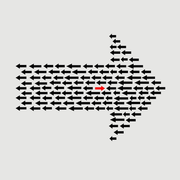 Un fondo blanco con flechas que apuntan a la derecha y una flecha roja que apunta a la derecha.