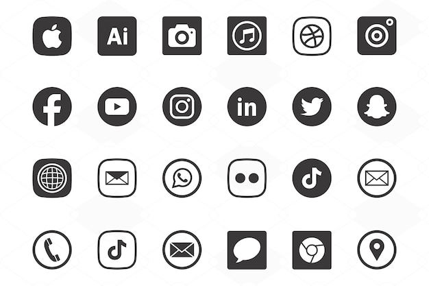 un fondo blanco con iconos en blanco y negro con una letra u en él