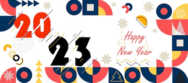 Fondo blanco Ilustración vectorial.Feliz año nuevo 2023 diseño de texto con caligrafía moderna.