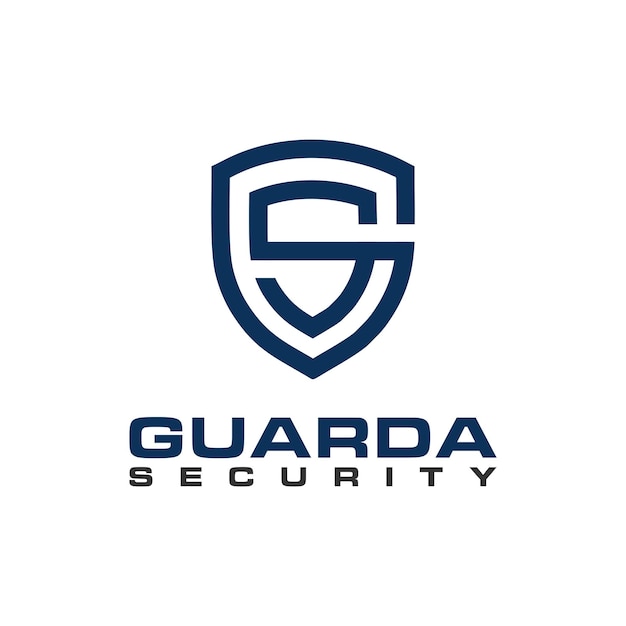 un fondo blanco con un logotipo azul y blanco que dice guardia de seguridad
