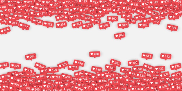 Fondo blanco con metro rojo le gusta con signos de corazones