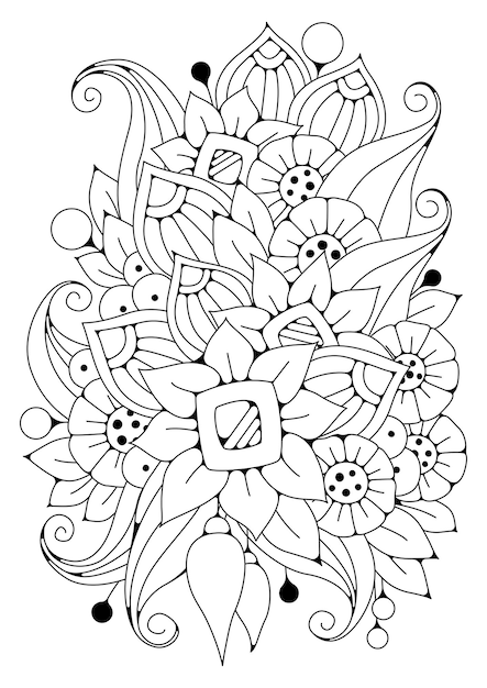 Vector fondo blanco y negro para dibujar. terapia artística. página para colorear. dibujo vectorial floral.