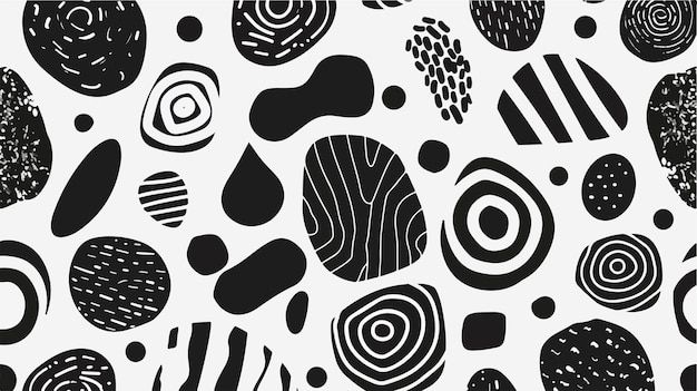 un fondo blanco y negro con diferentes formas y puntos