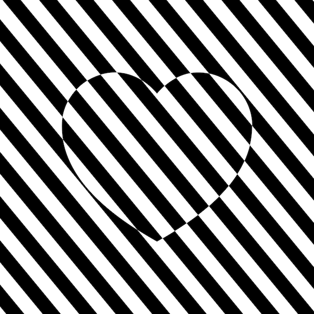 Fondo blanco y negro a rayas de moda con corazón.