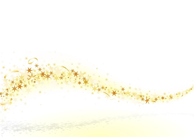 Vector fondo blanco con onda formada por estrellas doradas y confeti