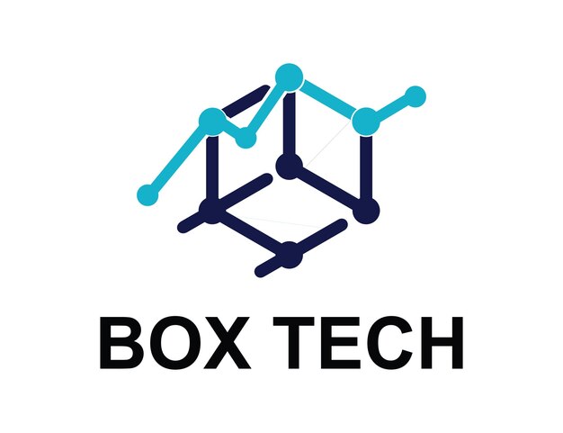 un fondo blanco con las palabras caja en el logotipo de la tecnología de la caja central