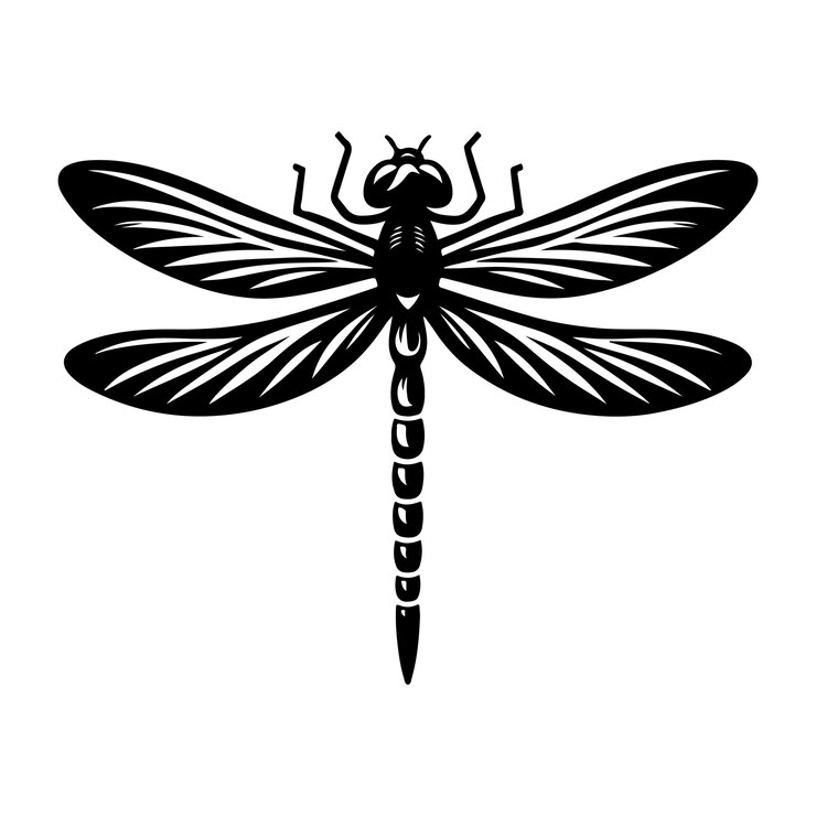 Vector con fondo blanco, silueta negra de una libélula