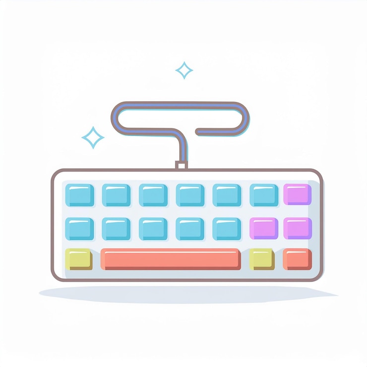 Vector un fondo blanco con un teclado azul y rojo con unas teclas azules y rojas
