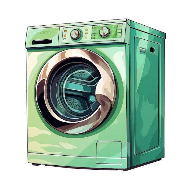 El fondo blanco del vector plano de la máquina de lavar es de color verde