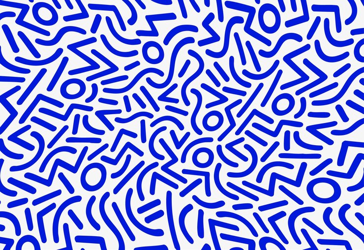 Vector fondo blanco vectorial con un patrón de línea azul dibujado a mano