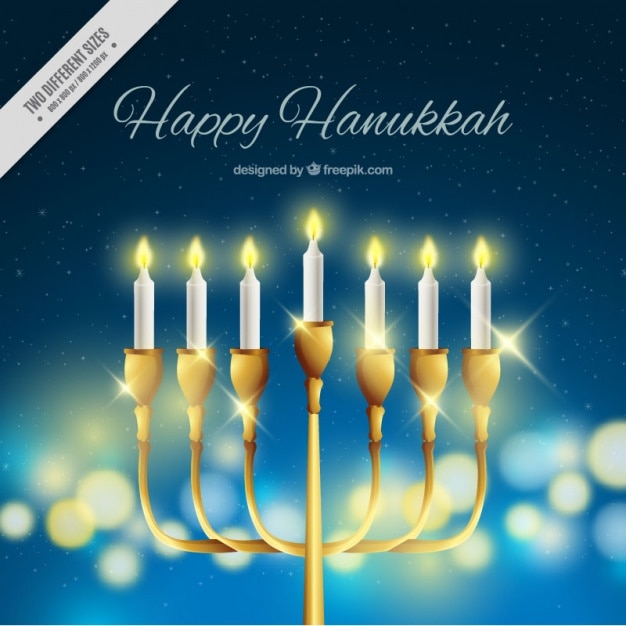 Vector fondo bokeh de hanukkah con candelabro brillante