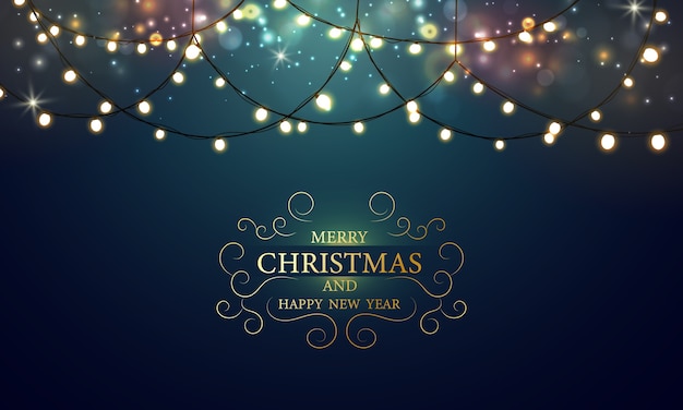 Fondo de bokeh luz brillante de Navidad con cartel de fiesta