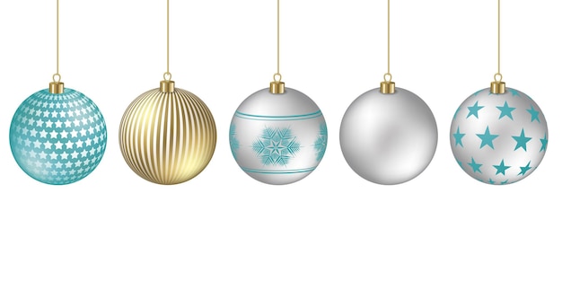 Fondo de bolas de Navidad con adornos festivos de copos y estrellas