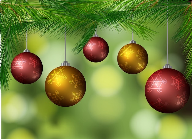 Fondo con bolas de Navidad en el árbol