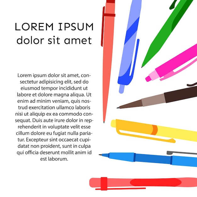 Fondo con bolígrafos y lápices y lugar para el texto Vector illustrationxA