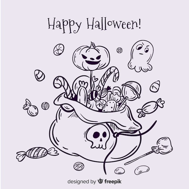 Vector fondo de bolsa de dulces de halloween dibujada a mano