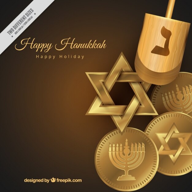 Vector fondo bonito de hanukkah con elementos dorados y peonza