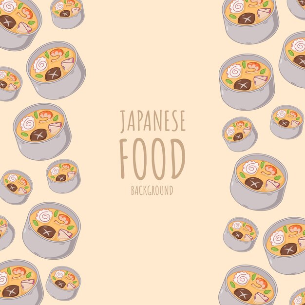 Fondo de borde de marco de comida japonesa chawanmushi de dibujos animados