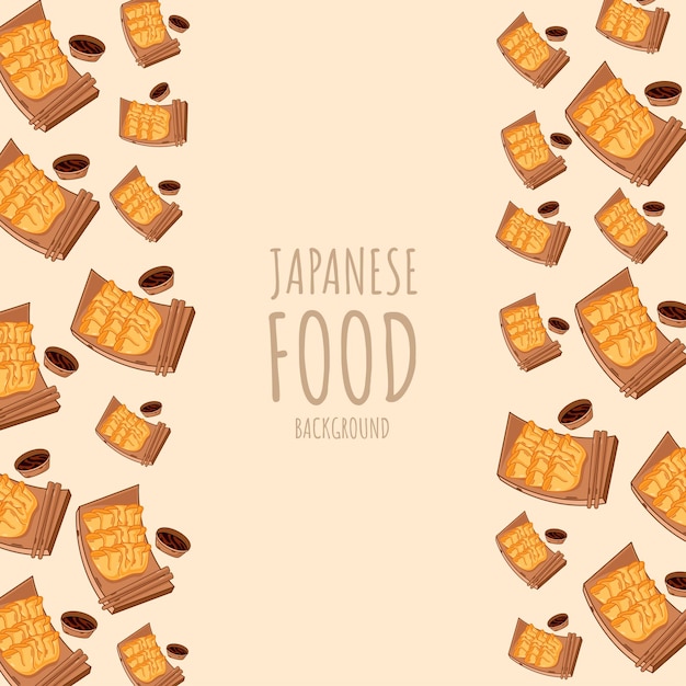 Fondo de borde de marco de comida japonesa gyoza de dibujos animados