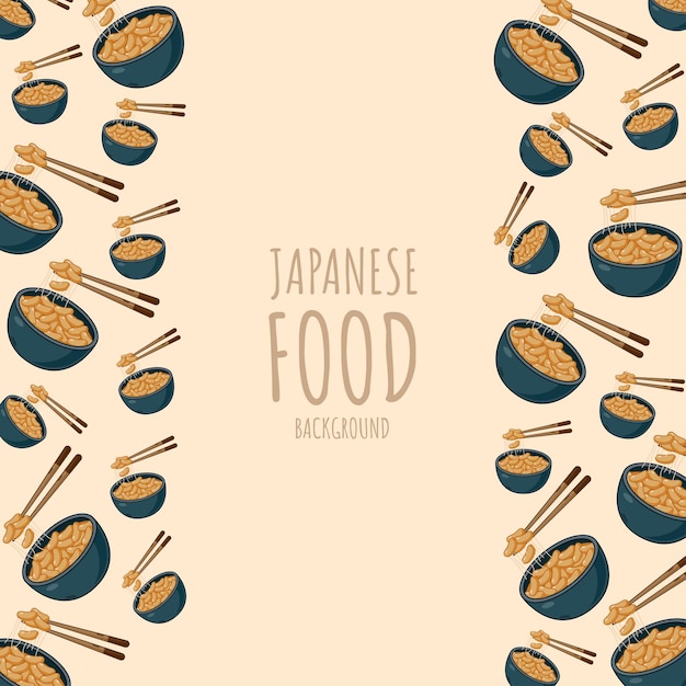 Fondo de borde de marco de comida japonesa natto de dibujos animados