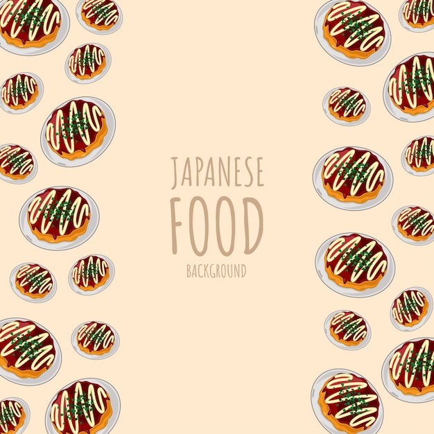 Fondo de borde de marco de comida japonesa okonomiyaki de dibujos animados