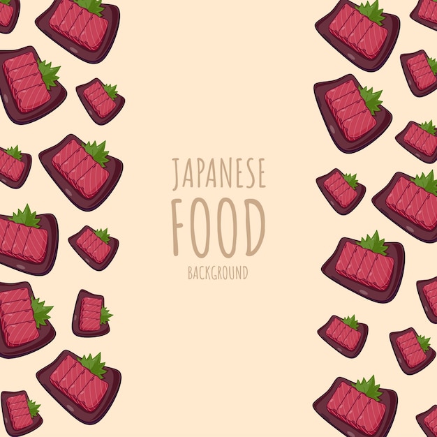 Fondo de borde de marco de comida japonesa sashimituna de dibujos animados