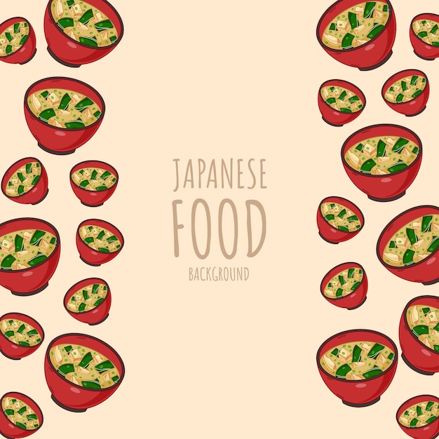 Fondo de borde de marco de comida japonesa de sopa de miso de dibujos animados