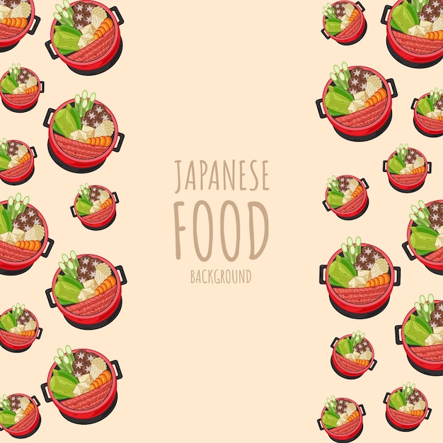 Fondo de borde de marco de comida japonesa sukiyaki de dibujos animados