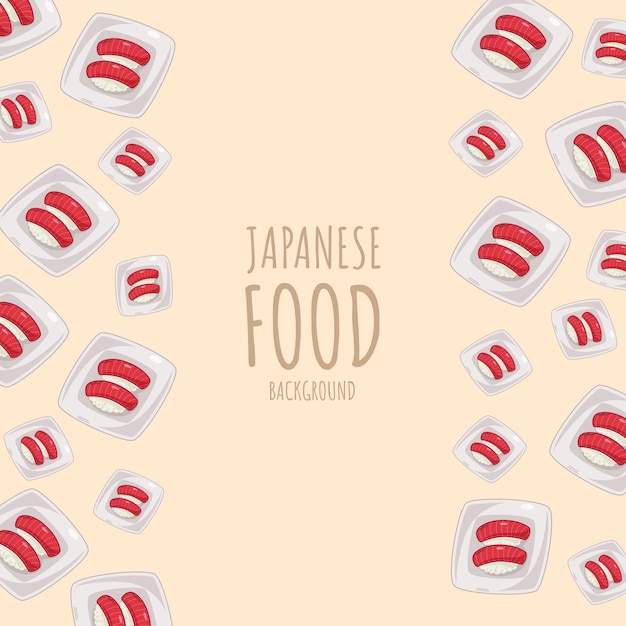 Fondo de borde de marco de comida japonesa de sushituna de dibujos animados